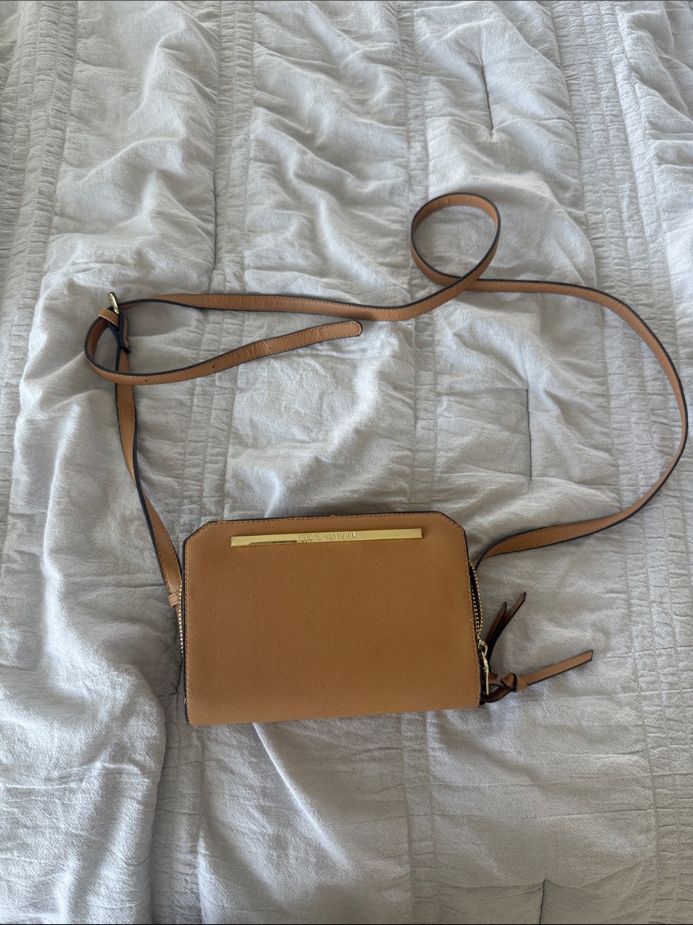 Steve Madden Tan Crossbody Wallet with Gold Accent